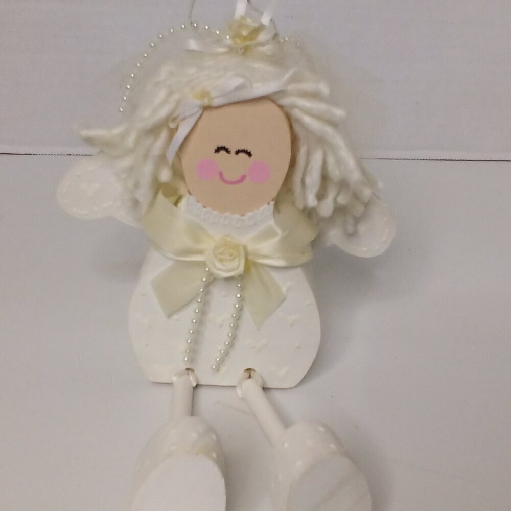 Wooden Angel Bride Shelf Sitting Handmade Vintage Cottagecore White